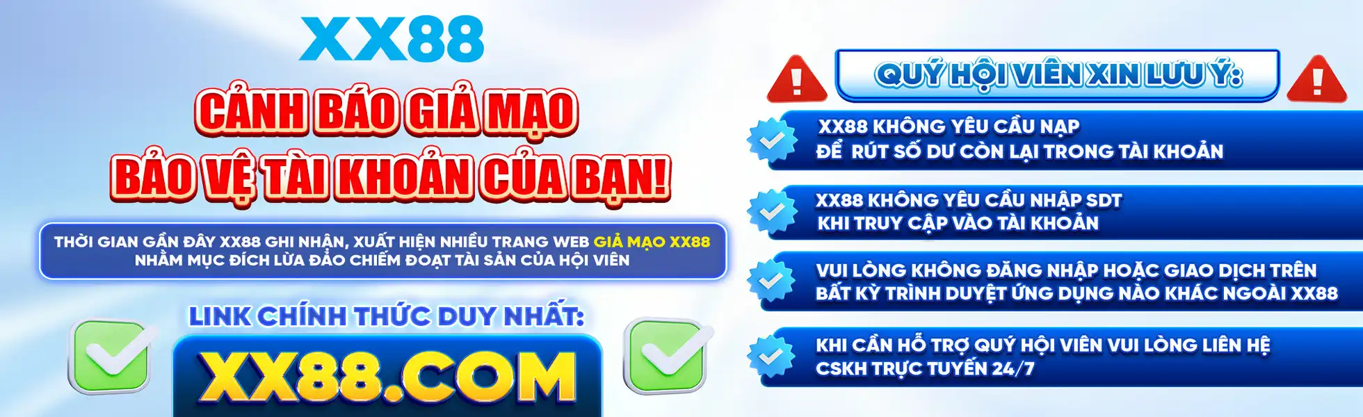 XX88 Cảnh báo